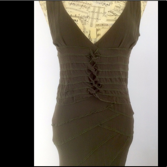 DKNY Small Silk Olive Green Cocktail Dress - Picture 2 of 12